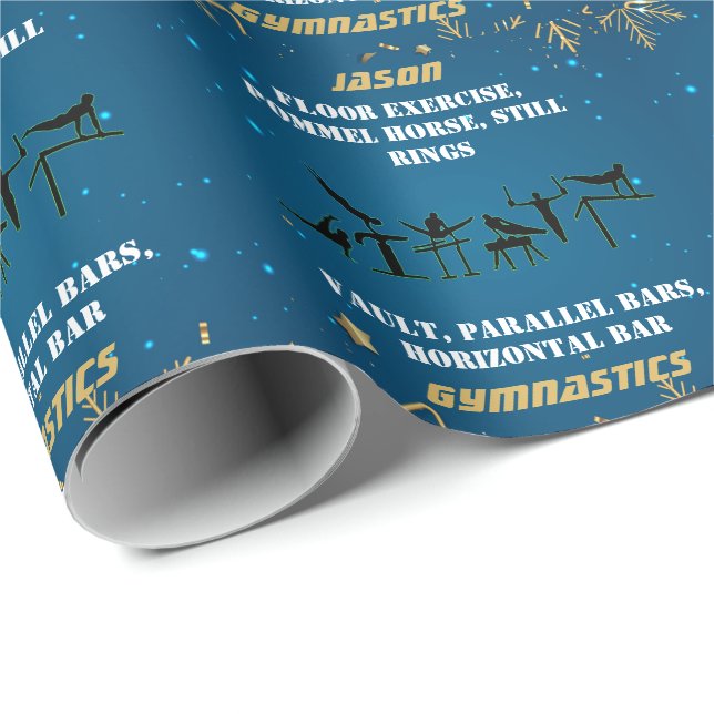 Papel De Presente Meninos Azul Dourado Inverno Ginástica Personaliza (Ponta do rolo)