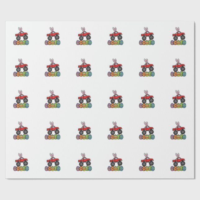 Papel De Presente Meninos Caminhão Monstro Páscoa Feliz Dia de Pásco (Aberto)