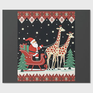 Papel De Presente Meninos Meninas Papai Noel Montando Trenó de Giraf