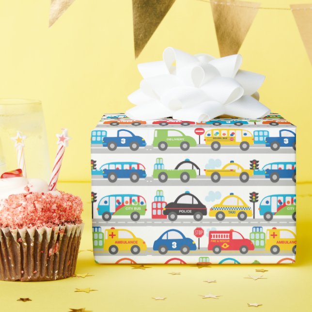 Papel De Presente Meninos que Movimentam Veículos Nomeiam Idade (Festa de aniversário)