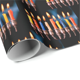 Papel De Presente Menorá Colorida de Hanukkah