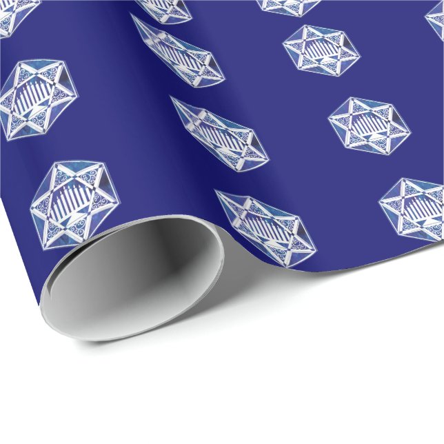 Papel De Presente Menorá de Hanuka e Estrela (Ponta do rolo)