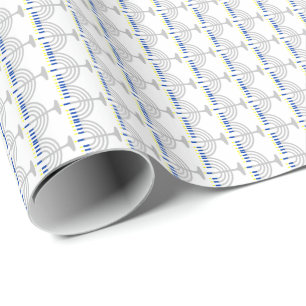 Papel De Presente Menorá de Prata de Hanukkah em Branco