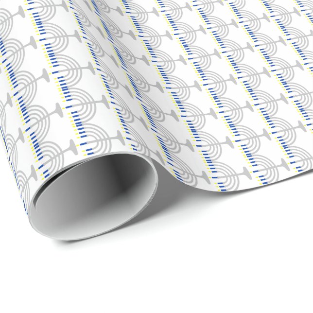Papel De Presente Menorá de Prata de Hanukkah em Branco (Ponta do rolo)
