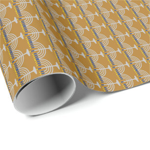 Papel De Presente Menorá de Prata de Hanukkah em Dourado Fosco