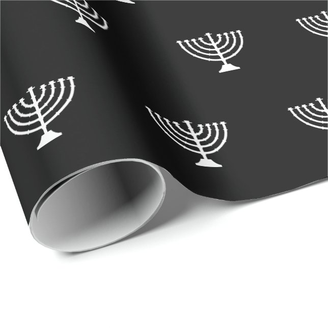 Papel De Presente Menorah judaica branca e negra elegante Hanukkah (Ponta do rolo)