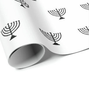 Papel De Presente Menorah judia padrão preto e branco Hanukkah