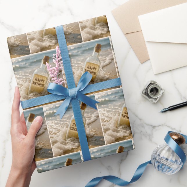 Papel De Presente Mensagem de Aniversário em uma Garrafa (Presentear)