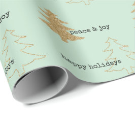 Papel De Presente Mensagem de Árvores de Natal Douradas