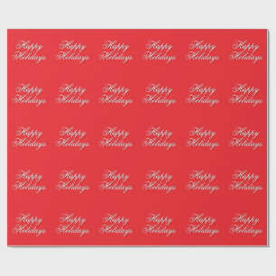 Papel De Presente Mensagem de Férias Felizes Vermelho Brilhante Simp