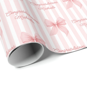 Papel De Presente Mensagem Personalizada Laços Rosa Coquette Parabén