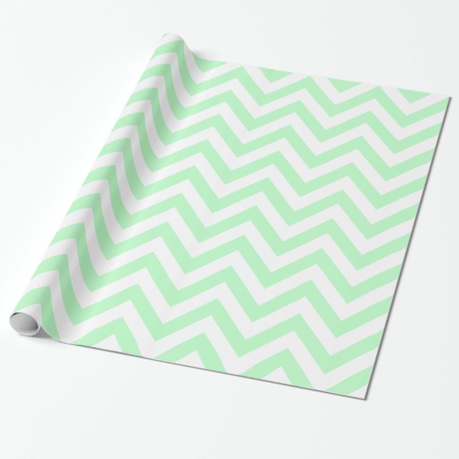 Papel De Presente Menta Branco XL Padrão Chevron Zigue-Zague (Desenrolado)