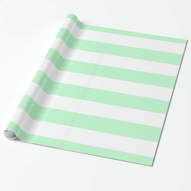 Papel De Presente Menta, Listras Brancas XL Padrão (Desenrolado)
