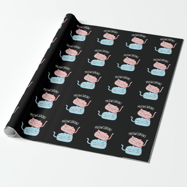 Papel De Presente Meowcarons Engraçado Macaron Pun Dark BG (Desenrolado)