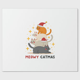 Papel De Presente Meowy Catmas Gato Árvore de Natal Natal (2)