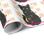 Papel De Presente Meowy Christmas | escamas de neve de ouro espumant<br><div class="desc">Design de feriado de gato preto-branco - flocos de neve de ouro espumantes</div>