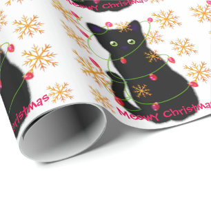 Papel De Presente Meowy Christmas   escamas de neve de ouro espumant