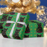 Papel De Presente Meowy Christmas | presente para amantes de gatos |<br><div class="desc">Design de feriado de gato preto-branco - flocos de neve de ouro espumantes</div>