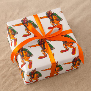 Papel De Presente Mergulhador com Traje de Borracha Laranja Apontand