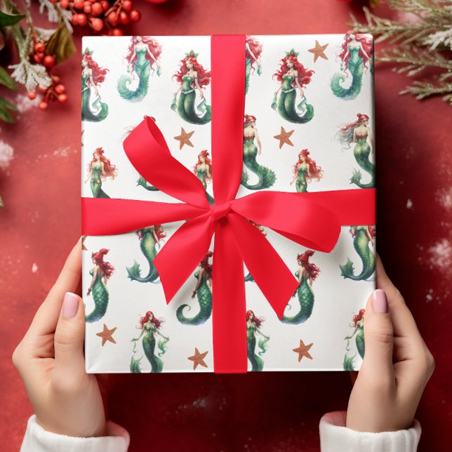 Papel De Presente Mermaid Christmas Watercolor (Criador carregado)