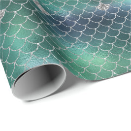 Papel De Presente Mermaid Silver Teal Ocean Glitz