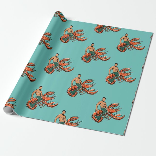 Papel De Presente Merman Riding Lobster (Desenrolado)