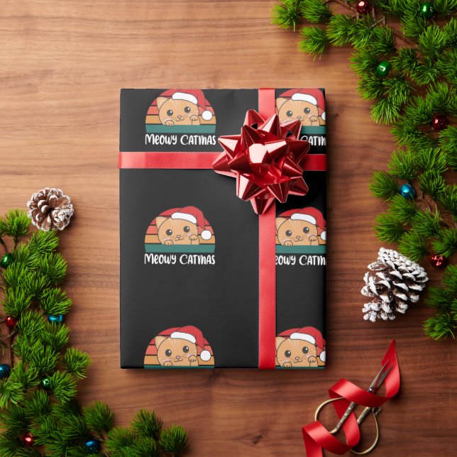 Papel De Presente Merry Catmas Funny Cat Christmas Pun (Presente de Natal)