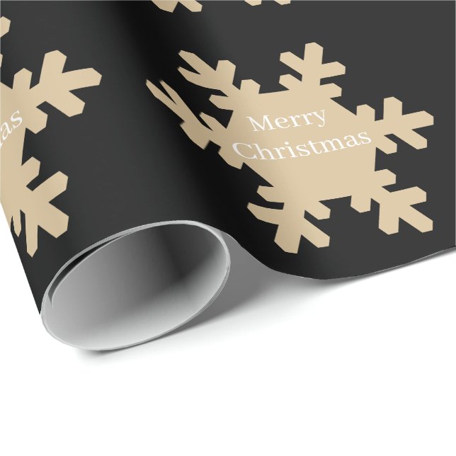 Papel De Presente Merry Christmas Black Gold Snowflake Patterns 2025 (Ponta do rolo)