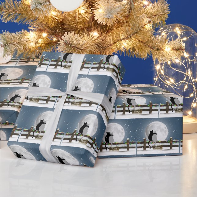 Papel De Presente Merry Christmas Cats On a Winter Fence (Feriados)