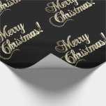 Papel De Presente Merry Christmas Elegant Black Faux Gold Foil Text<br><div class="desc">Tipografia de Padrão Feliz de Natal Preto Chic Elegante e Dourada Folha de Ouro Faux Texto de Maçã Brilhante Papel de Maçã Feriado Estação de Natal Presentes</div>
