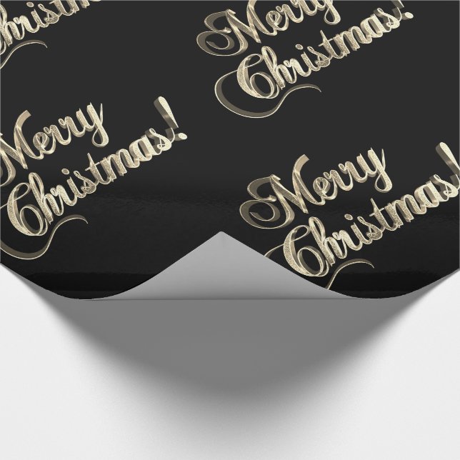 Papel De Presente Merry Christmas Elegant Black Faux Gold Foil Text (Ponta)