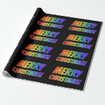 Papel De Presente "MERRY CHRISTMAS!" em Texto Divertido do Arco-Íris<br><div class="desc">Esta divertida e colorida design de papel embrulhado no tema do Natal apresenta a mensagem "MERRY CHRISTMAS!",  com letras com um padrão de gradação do espectro do arco-íris. O fundo é preto colorido.</div>