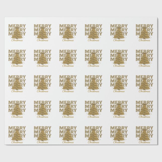 Papel De Presente Merry Christmas Gold Christmas Tree (Aberto)