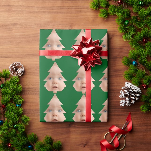 Papel De Presente Merry Christmas Green Wrapping Custom Circle Photo (Presente de Natal)