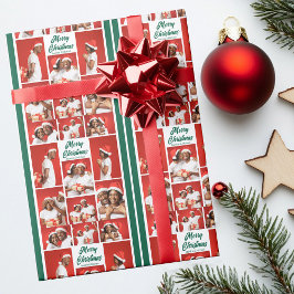 Papel De Presente Merry Christmas Photo Collage 2025 Green Script