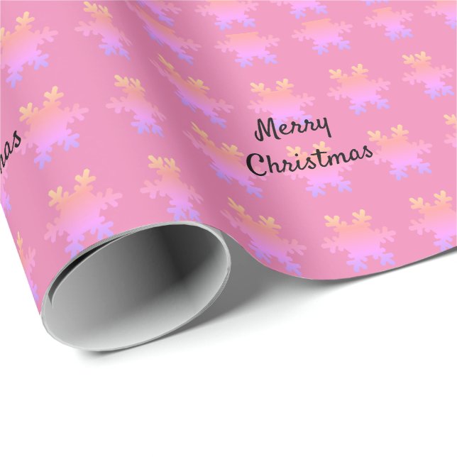 Papel De Presente Merry Christmas Pink Rose Gold Snowflake Patterns (Ponta do rolo)
