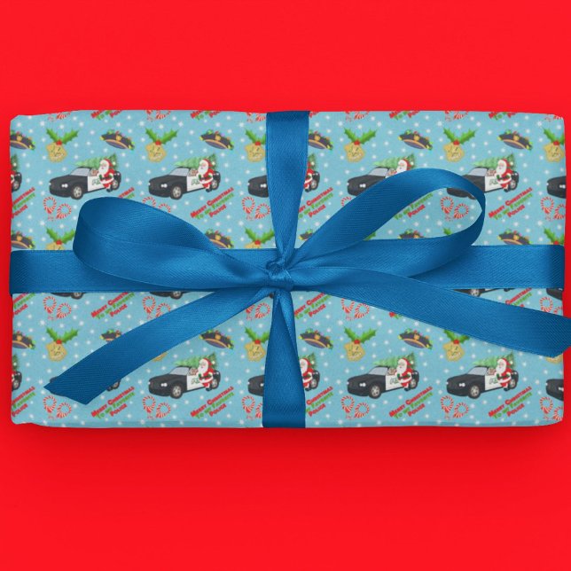 Papel De Presente Merry Christmas Police Officer Santa Cop Car (Criador carregado)