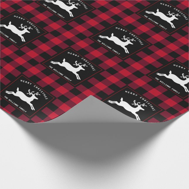 Papel De Presente Merry Christmas Reindeer Red Black Buffalo Check (Ponta)