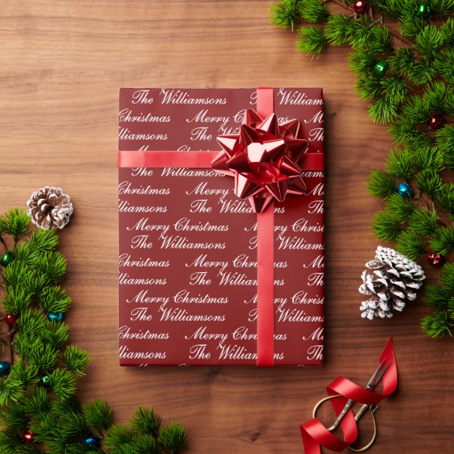 Papel De Presente Merry Christmas Script with Custom Name (Presente de Natal)