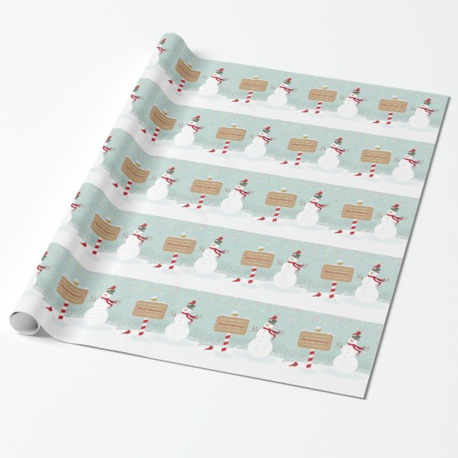 Papel De Presente Merry Christmas Snowman Winter Scense (Desenrolado)