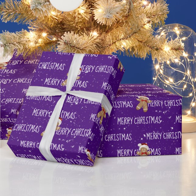 Papel De Presente MERRY CHRISTMAS Texto Com Homens Gengerpão (Feriados)