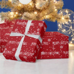 Papel De Presente MERRY CHRISTMAS Texto em Flocos de Neve<br><div class="desc">Texto de NATAL de MERCADO branco com flocos de neve em fundo vermelho. O texto e a cor podem ser editados. A cor de fundo pode ser alterada.</div>