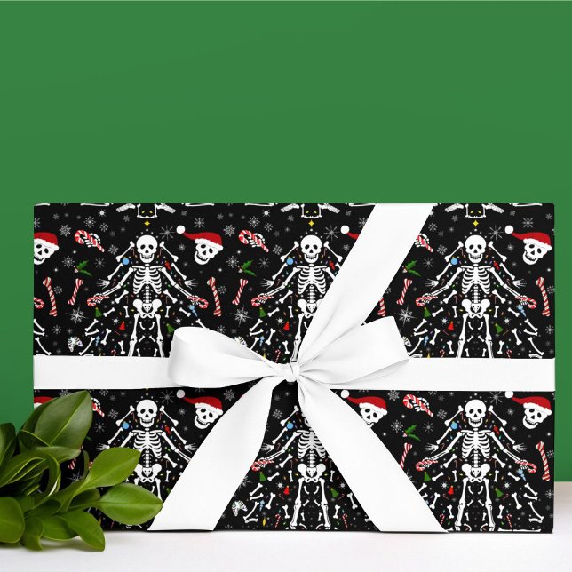 Papel De Presente Merry Christmas Tree Skeleton Pattern (Criador carregado)