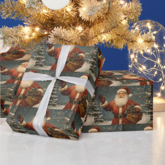 Papel De Presente Merry Christmas Vintage Santa