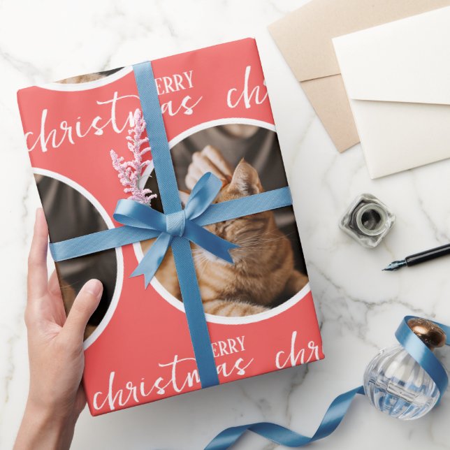 Papel De Presente Merry Christmas with One Circle Photo (Presentear)