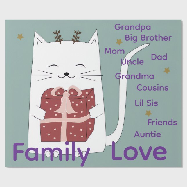 Papel De Presente Merry Christmas Wrapping Family Love Friends Cat  (Aberto)
