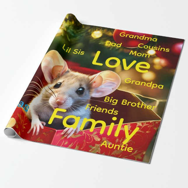 Papel De Presente Merry Christmas Wrapping Family Love Mouse  (Desenrolado)