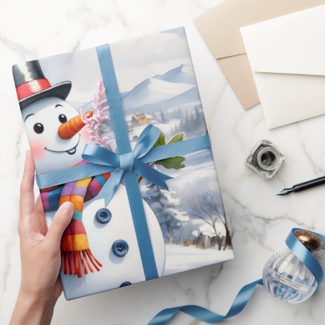 Papel De Presente Merry Christmas Wrapping Snowman Vintage (Presentear)