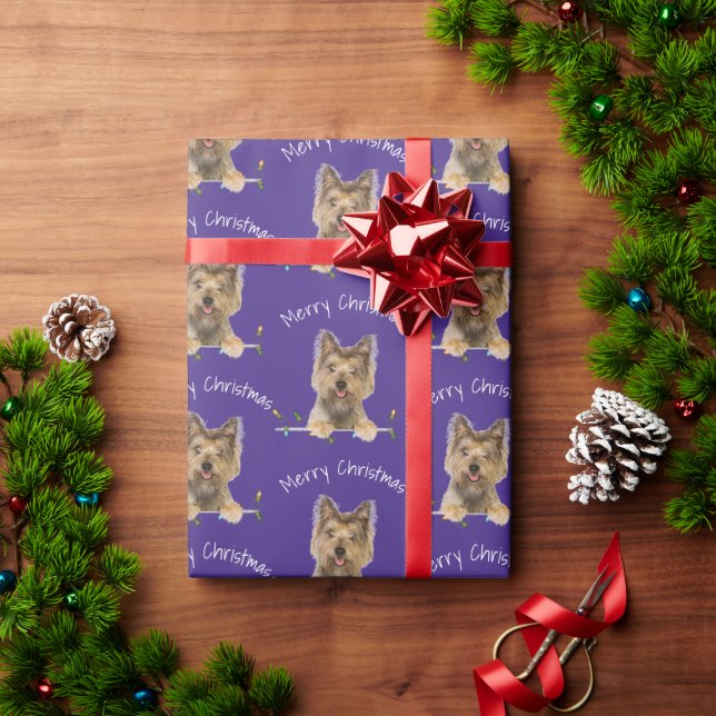 Papel De Presente Merry Christmas Yorkshire Terrier on Purple (Presente de Natal)