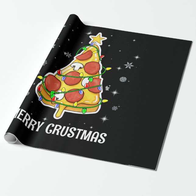 Papel De Presente Merry Crustmas Pizza Christmas Tree Xmas Gifts (Desenrolado)